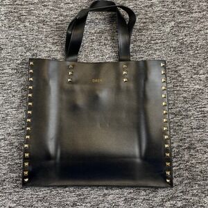 DASTI Black Faux Leather Tote Bag Gold Studded Large Shopper Shoulder Purse